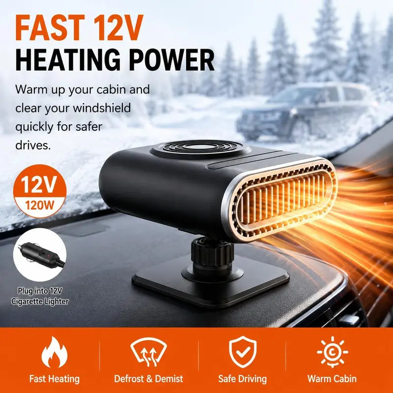 Chauffage d'appoint 12V pour voiture - Alimentation 12V, Dégivrage réglable pour pare-brise