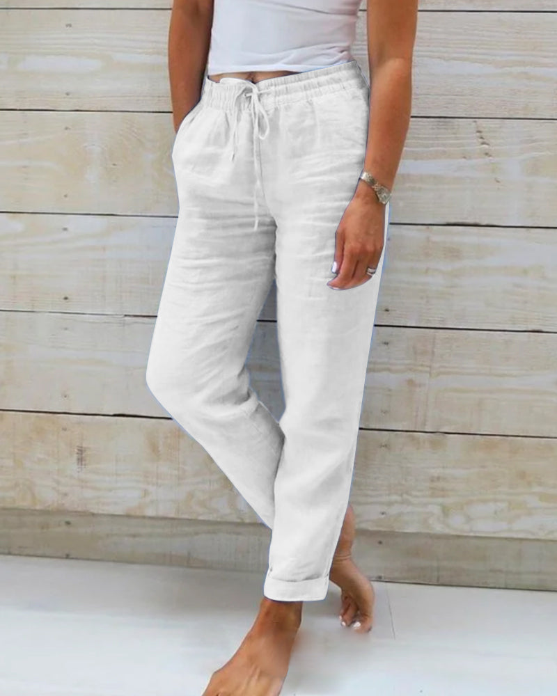 Pantalons rectes casuals de cotó i lli