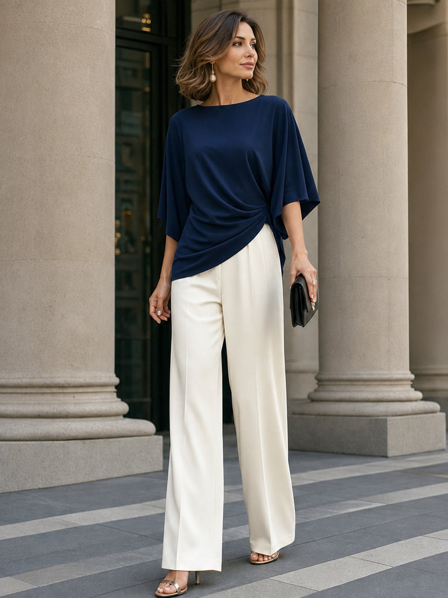 Gabriela | Completo con blusa drappeggiata e pantaloni a gamba larga