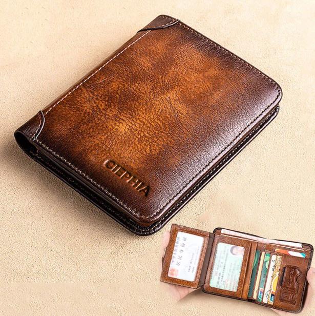 Cartera minimalista de cuir amb protecció RFID per a home
