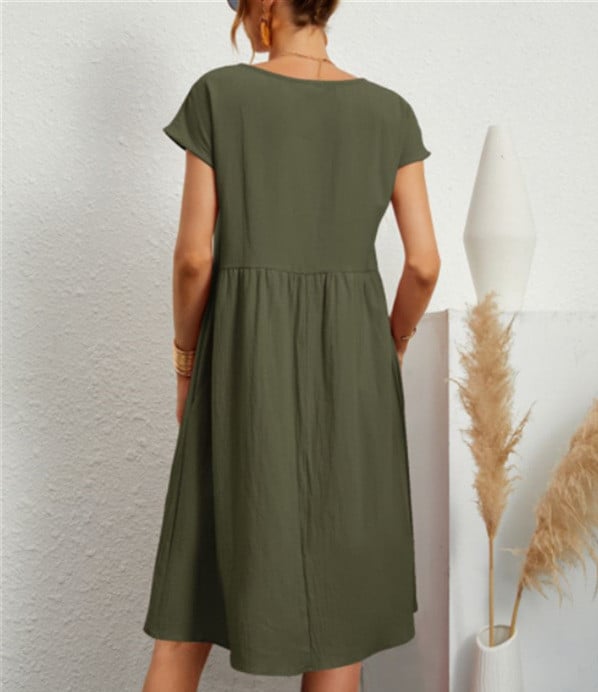 Vestit ample sense mànigues de cotó, de color sòlid, amb butxaca