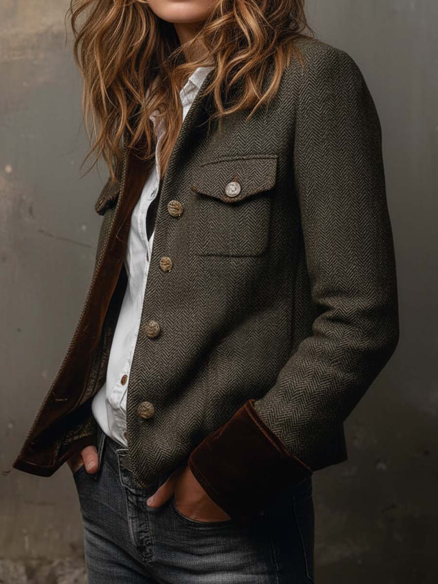Blazer vintage de espiga amb ribetes en contrast