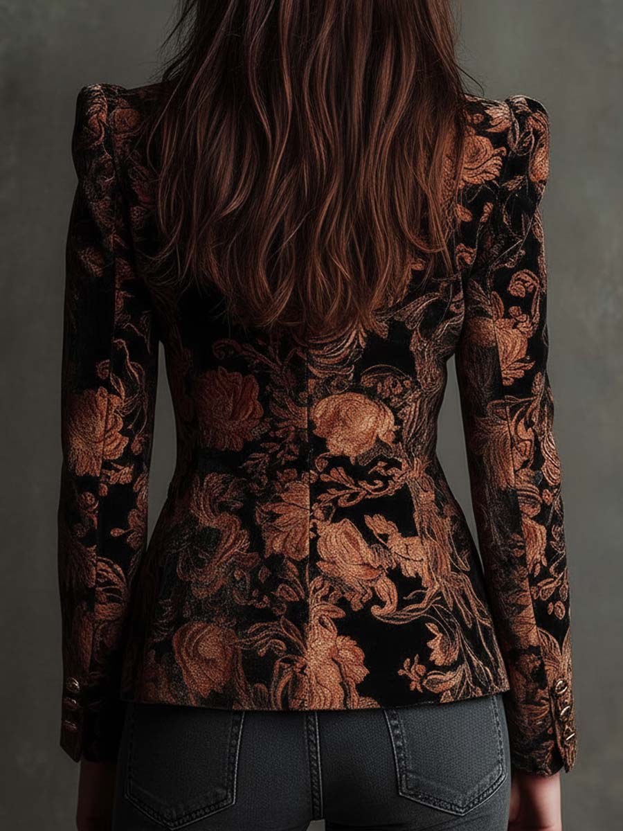 Blazer de sastre floral en negre i bronze