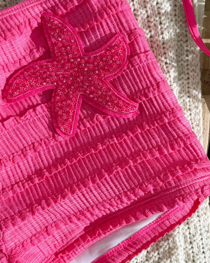 Conjunt de bikini de dues peces amb brodats de l'estrella del mar i seques, amb coll de gola
