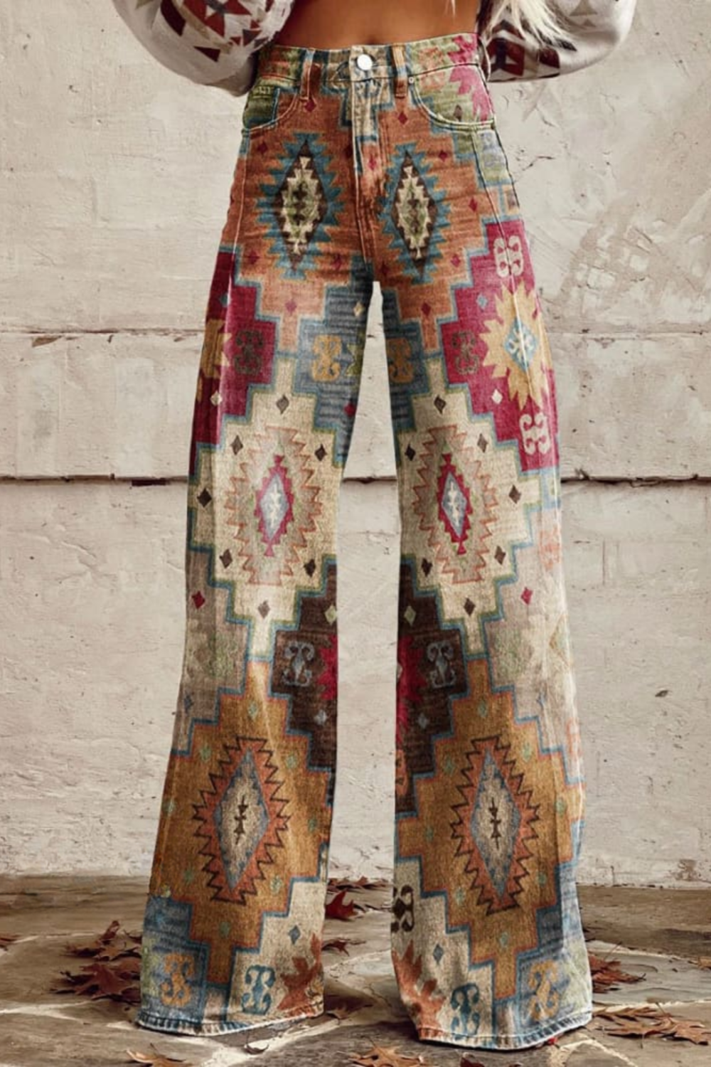 Pantalon bohème vintage à imprimé ethnique