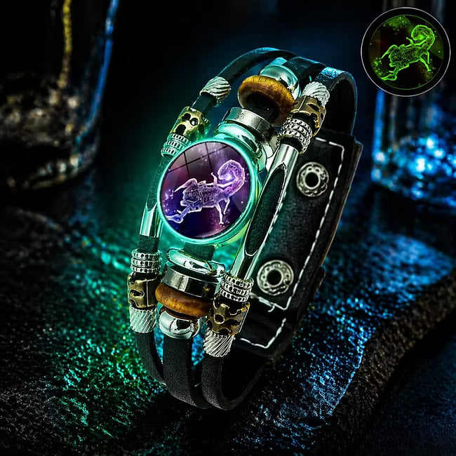 Bracelet en cuir phosphorescent du signe du zodiaque