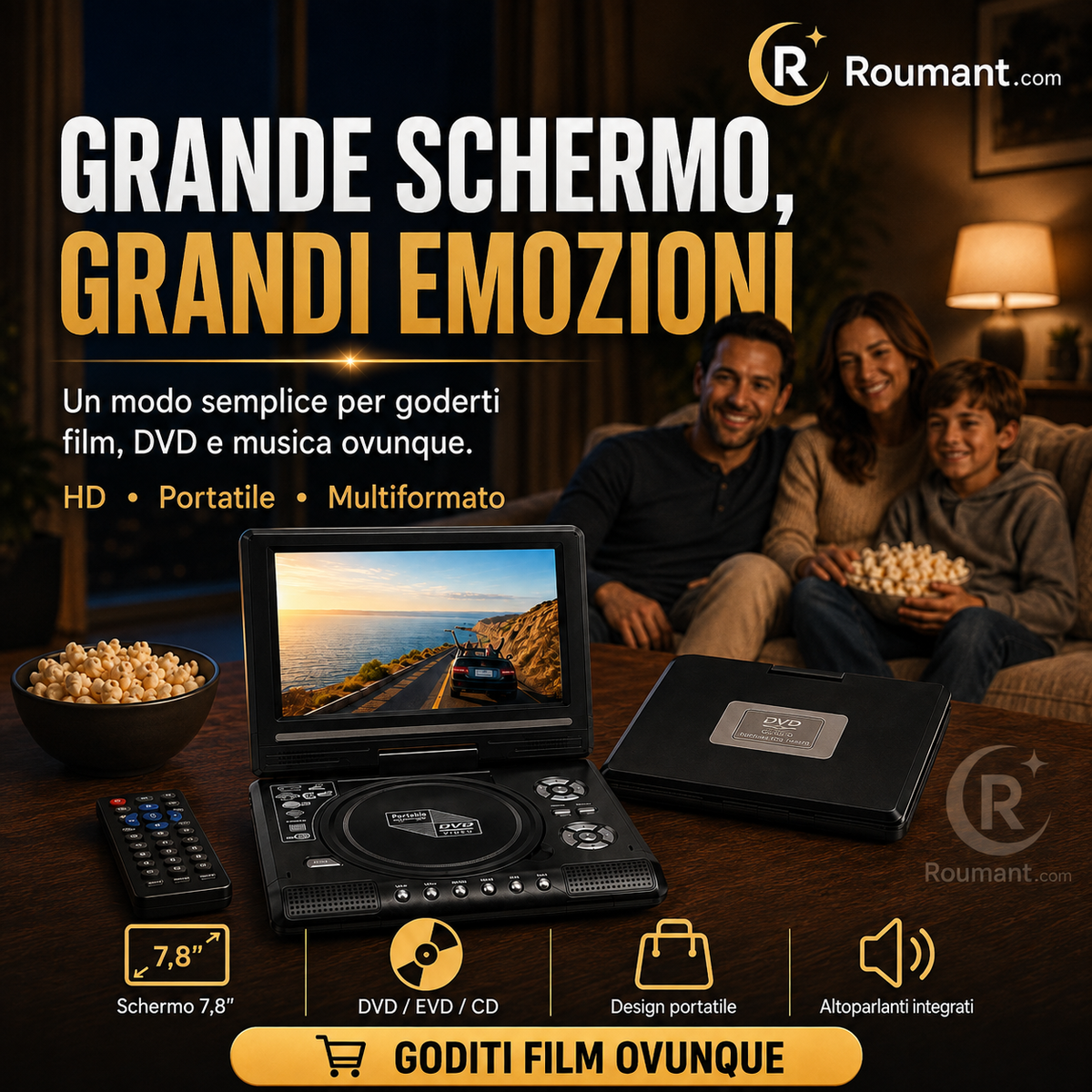 Lecteur DVD portable HD 7,8 pouces rechargeable