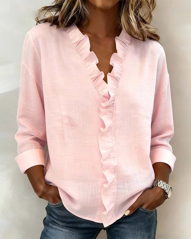 Rynket bluse med V-hals