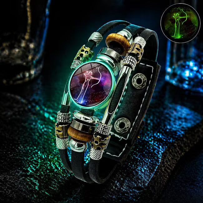 Bracelet en cuir phosphorescent du signe du zodiaque
