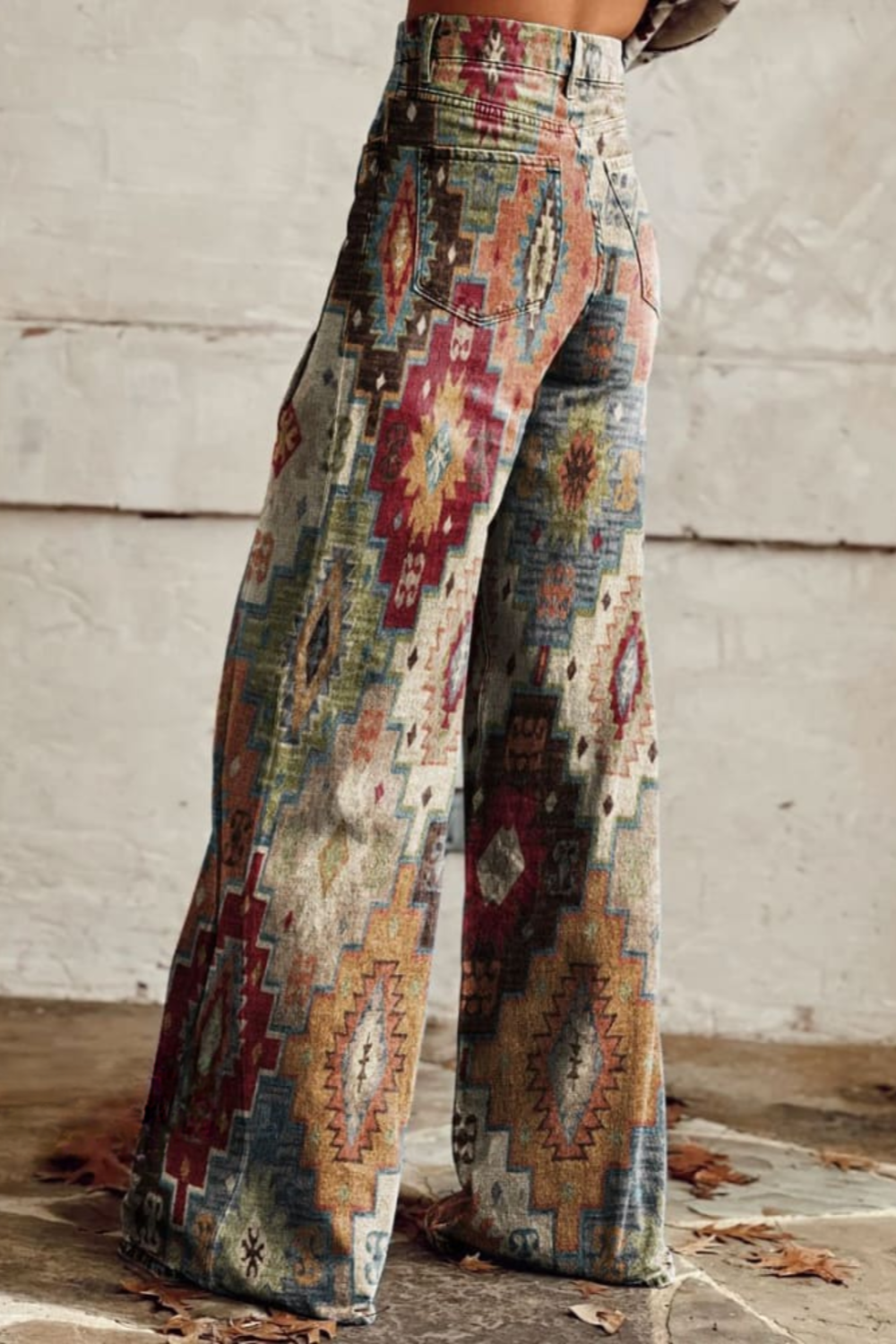 Pantalon bohème vintage à imprimé ethnique
