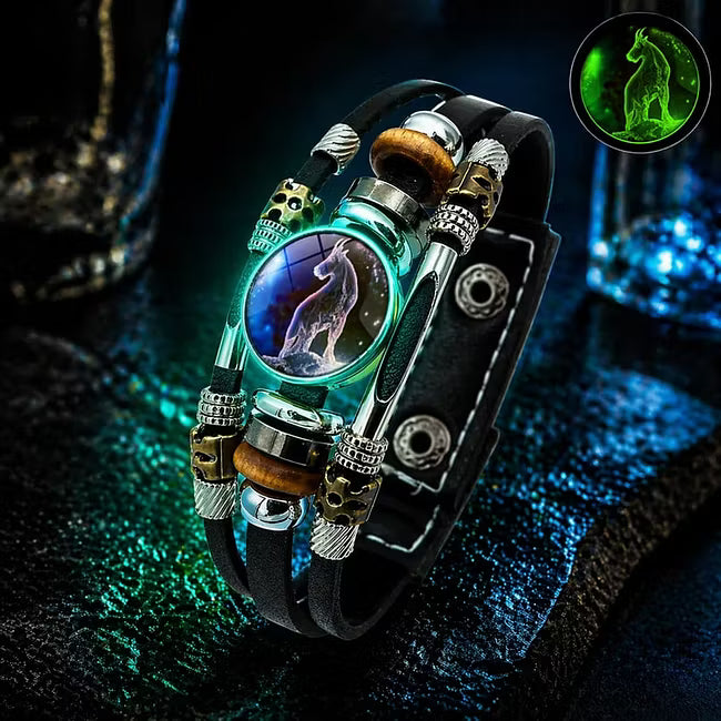 Bracelet en cuir phosphorescent du signe du zodiaque