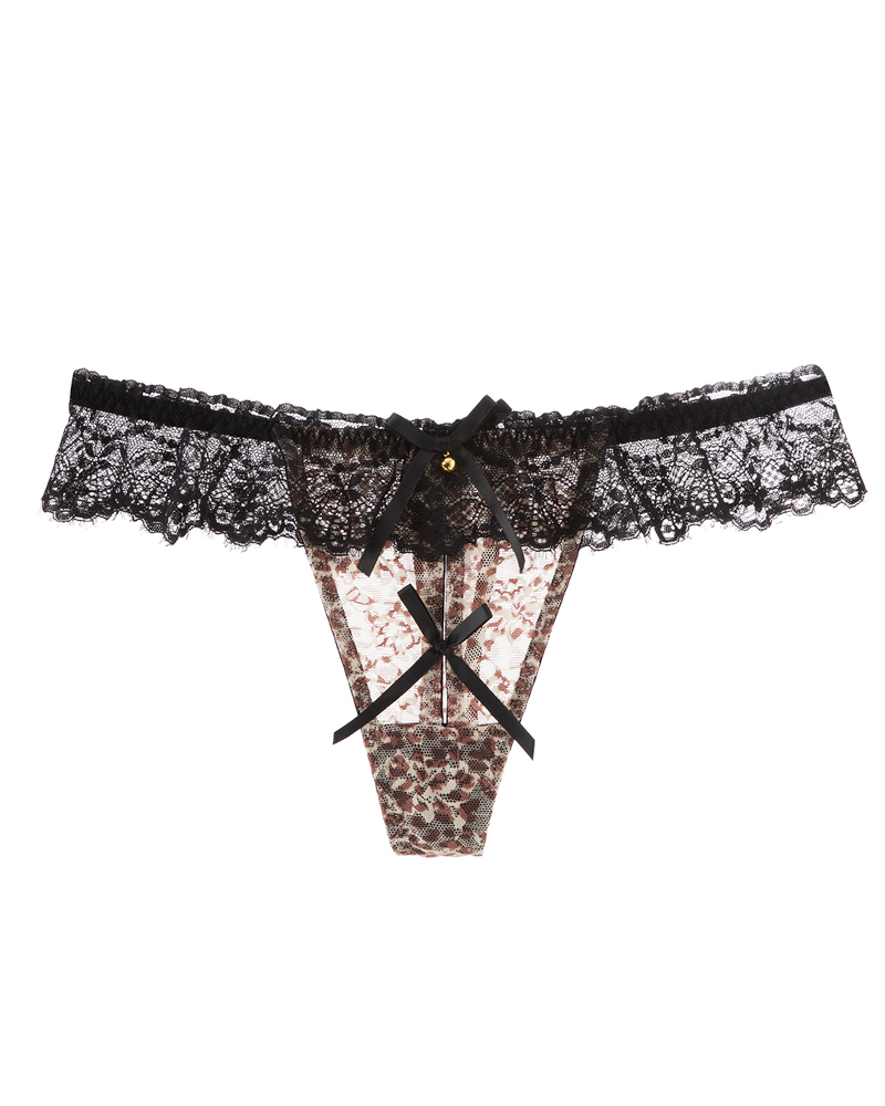 3-pakning sexy leopardmønstrede truser med blondekant og bjellepynt