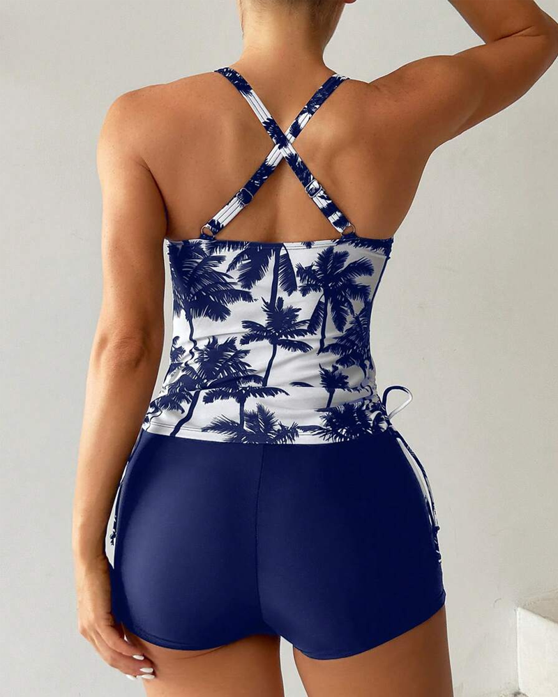 Banyador de dues peces estampat ajustat bodycon sense esquena amb cordó