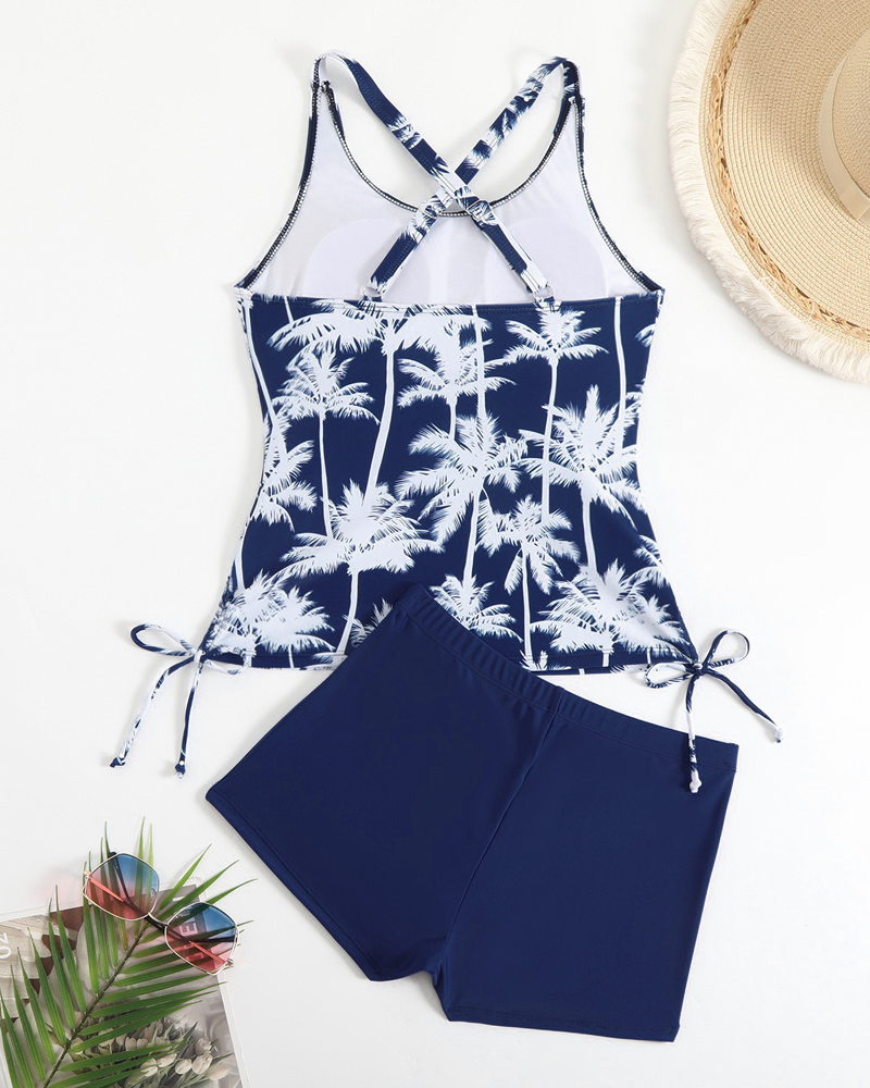 Banyador de dues peces estampat ajustat bodycon sense esquena amb cordó