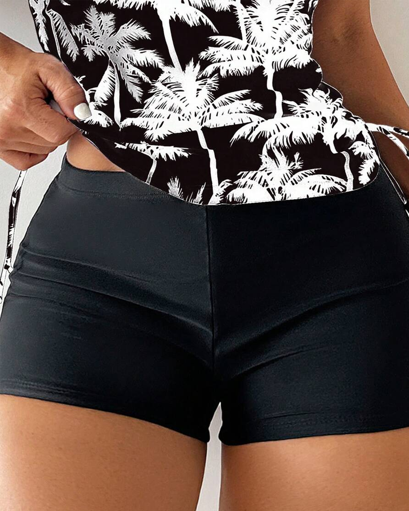 Banyador de dues peces estampat ajustat bodycon sense esquena amb cordó
