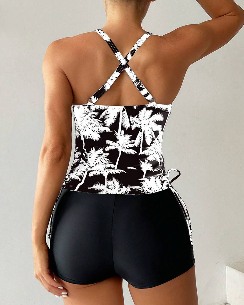 Banyador de dues peces estampat ajustat bodycon sense esquena amb cordó