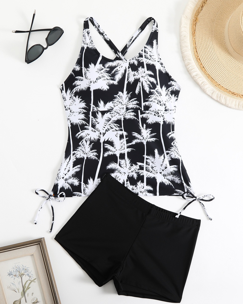 Banyador de dues peces estampat ajustat bodycon sense esquena amb cordó