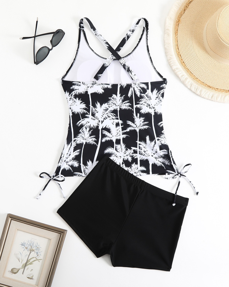 Banyador de dues peces estampat ajustat bodycon sense esquena amb cordó