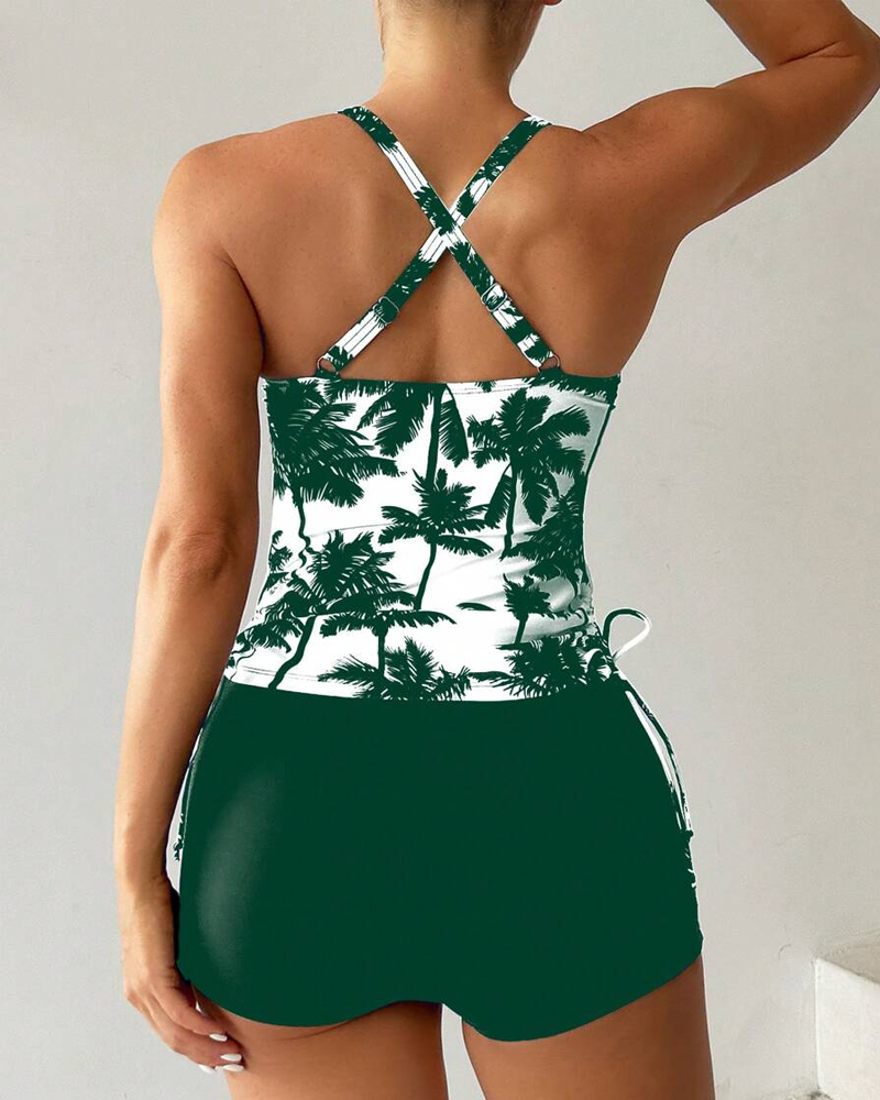 Banyador de dues peces estampat ajustat bodycon sense esquena amb cordó