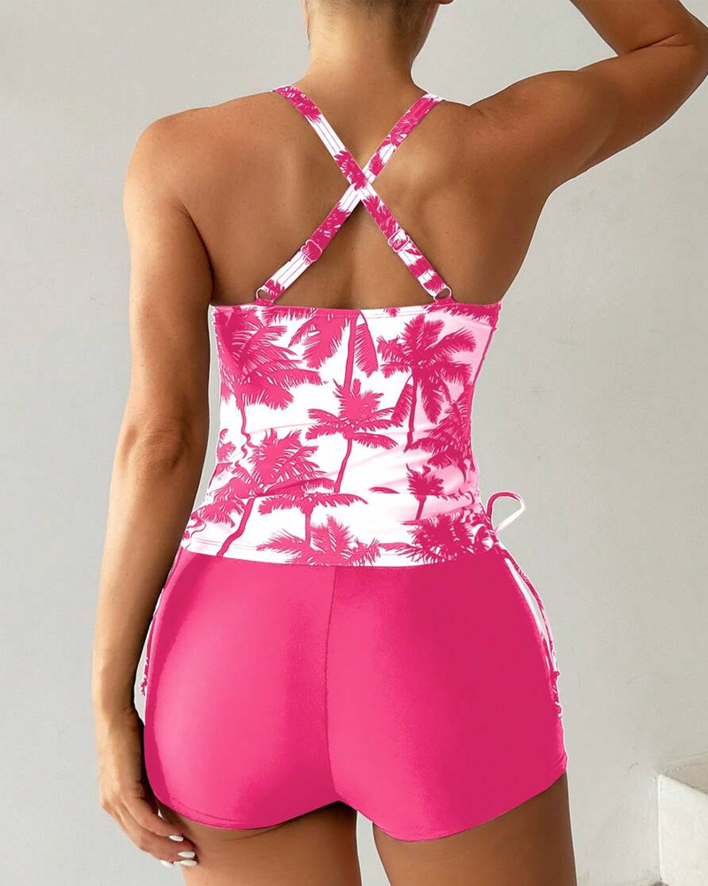 Banyador de dues peces estampat ajustat bodycon sense esquena amb cordó
