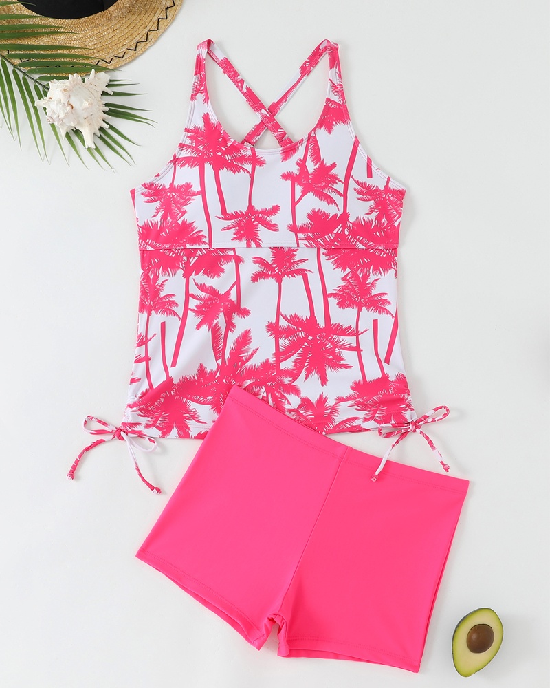 Banyador de dues peces estampat ajustat bodycon sense esquena amb cordó
