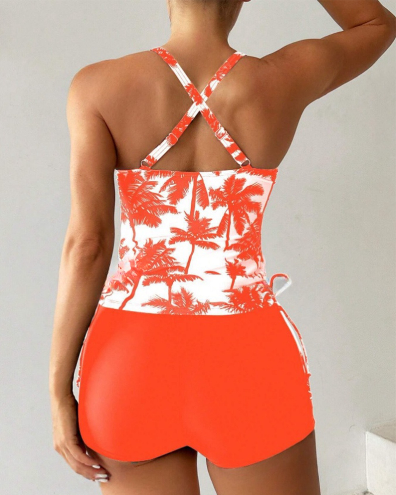 Banyador de dues peces estampat ajustat bodycon sense esquena amb cordó