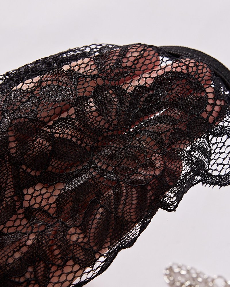 String sexy transparent en dentelle à franges de strass et cœur