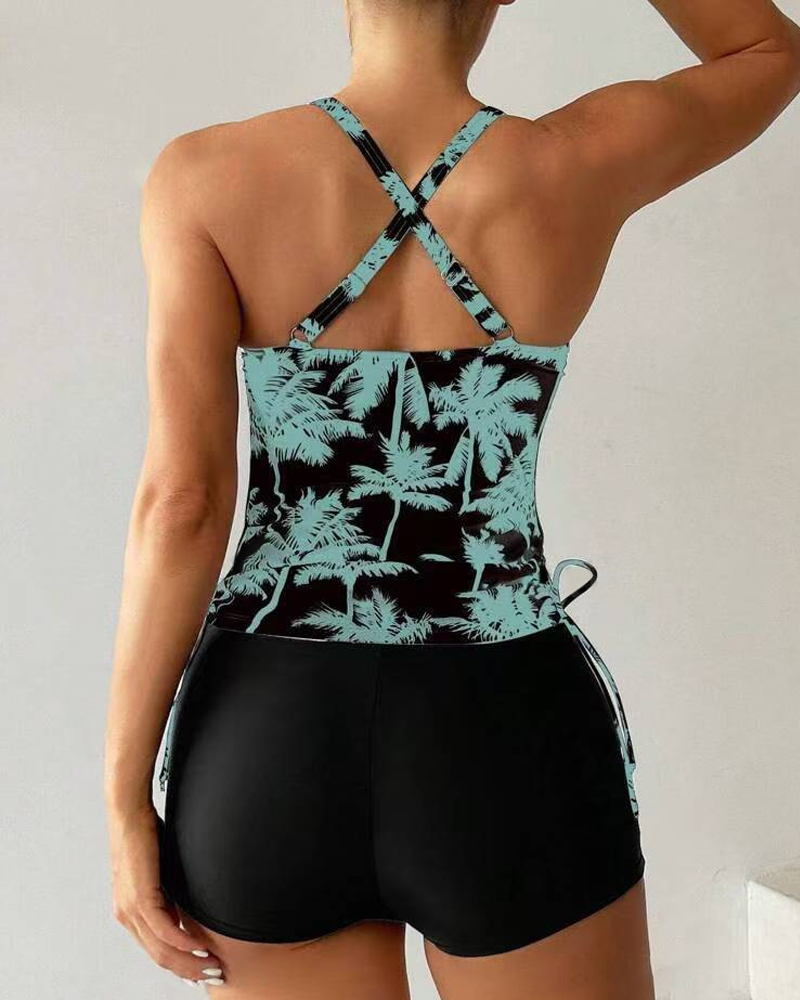 Banyador de dues peces estampat ajustat bodycon sense esquena amb cordó