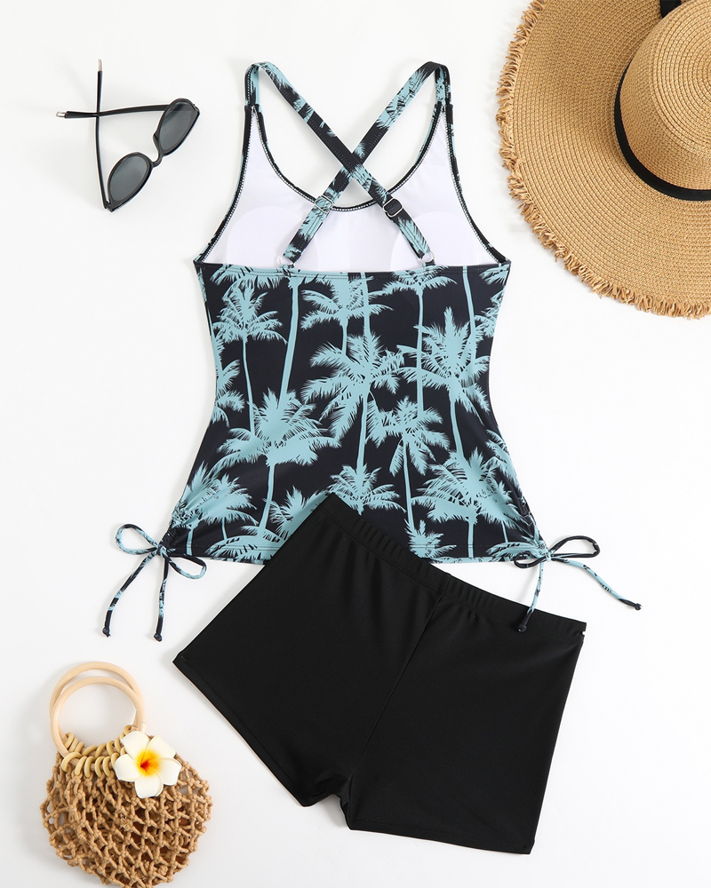 Banyador de dues peces estampat ajustat bodycon sense esquena amb cordó