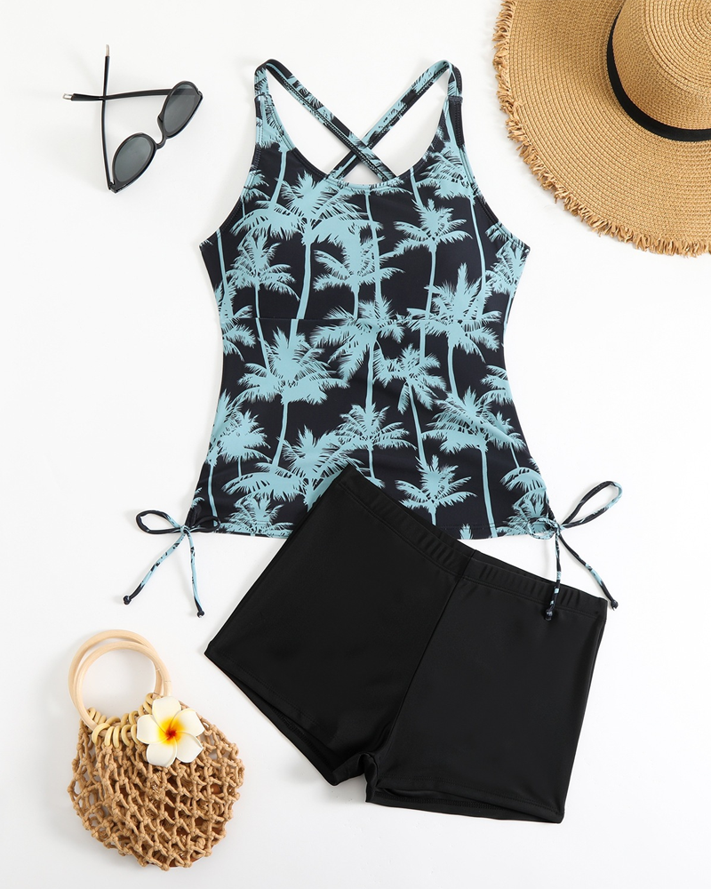 Banyador de dues peces estampat ajustat bodycon sense esquena amb cordó