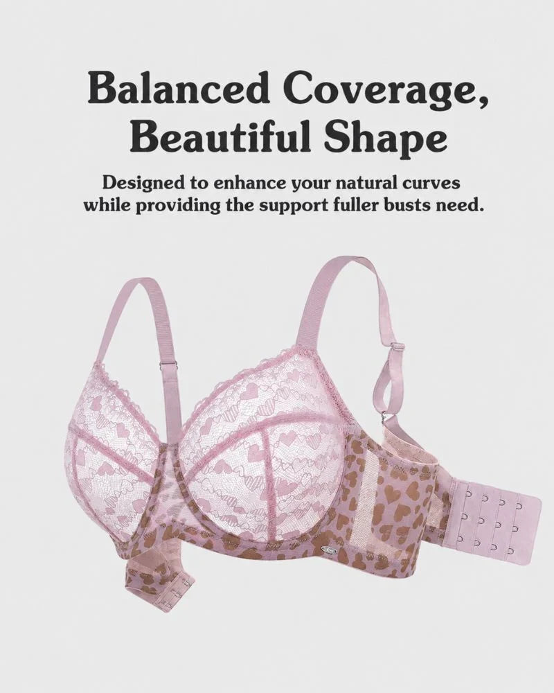 Sutjador push-up sexy de talla gran de rendes amb cors i lleopard