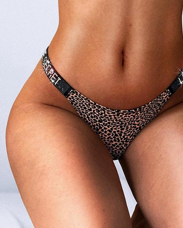 String sexy à strass et imprimé lettres contrasté