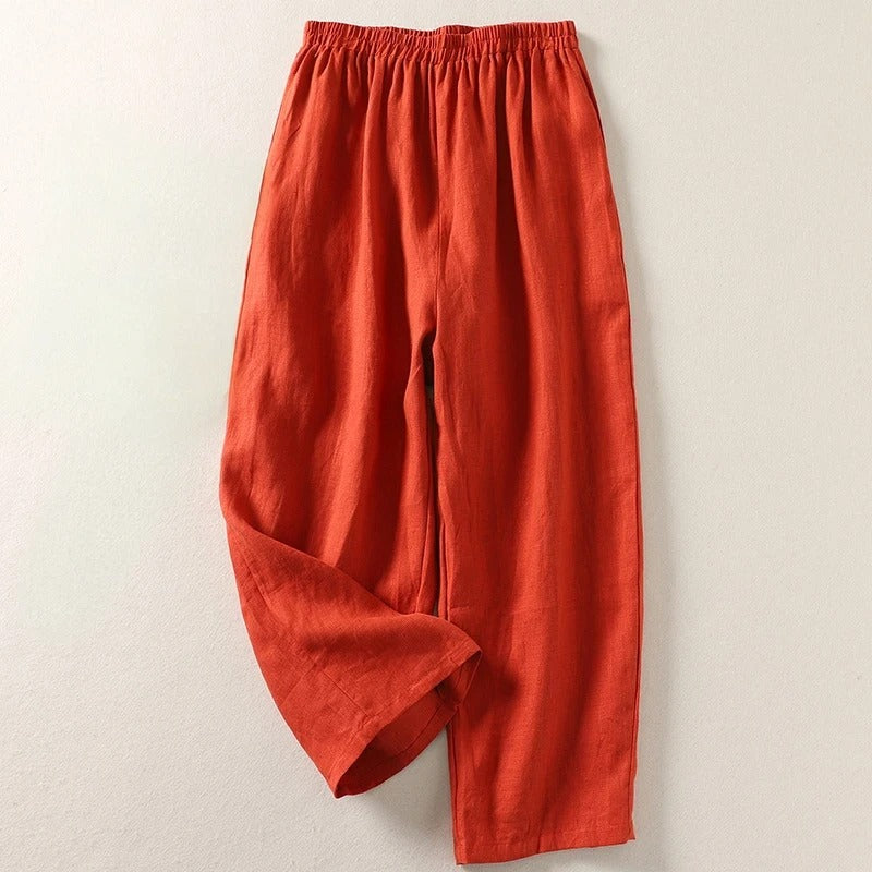 Amalia™ | Pantaloni fluidi in cotone e lino