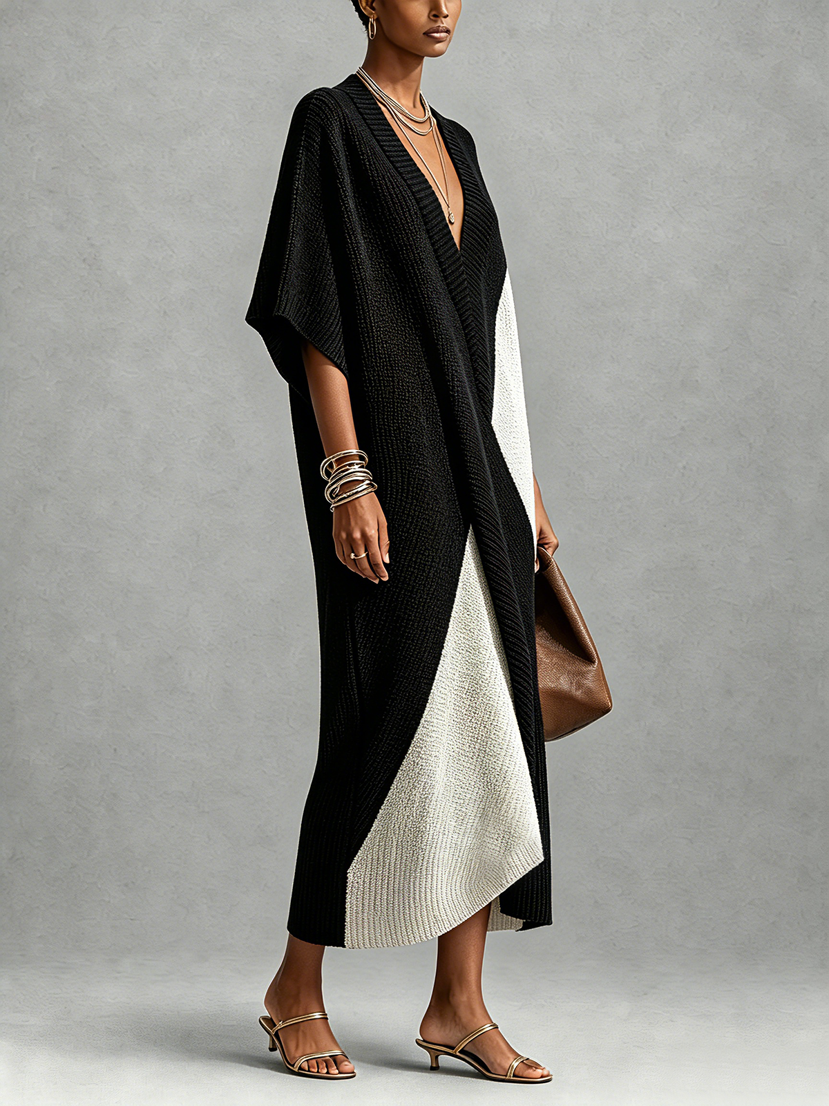 Vestito midi in ebano e avorio
