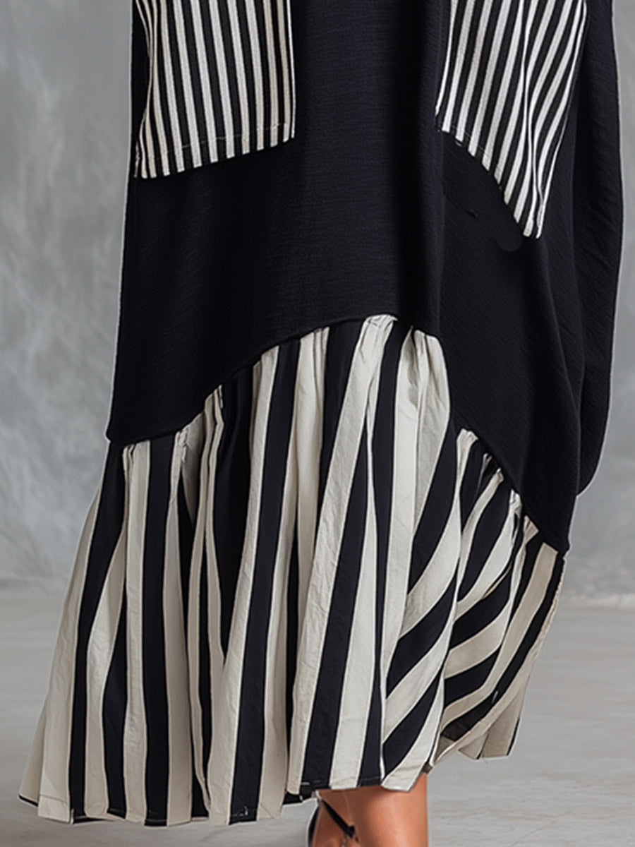 Vestido largo oversize de algodón negro con rayas