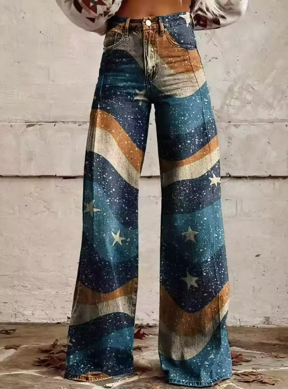 Pantalon bohème vintage à imprimé galaxie