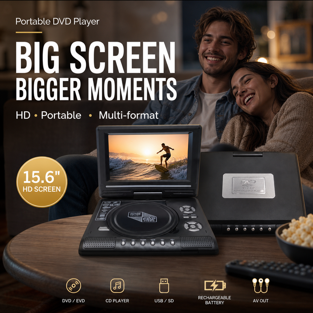 📺 Lettore DVD/EVD portatile HD da 7,8" – Schermo ampio, ricaricabile e compatibile con DVD/CD/USB/SD – Perfetto per casa e in viaggio 🔥 50% DI SCONTO