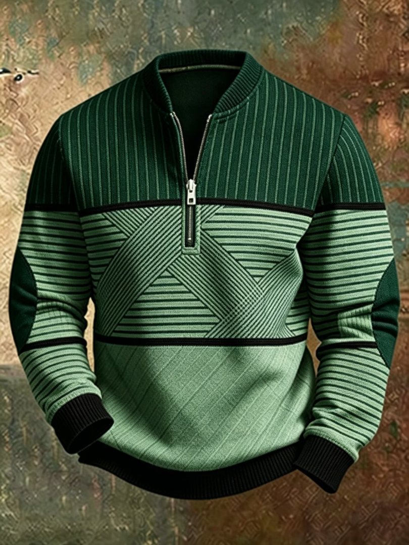 Pull demi-zip géométrique