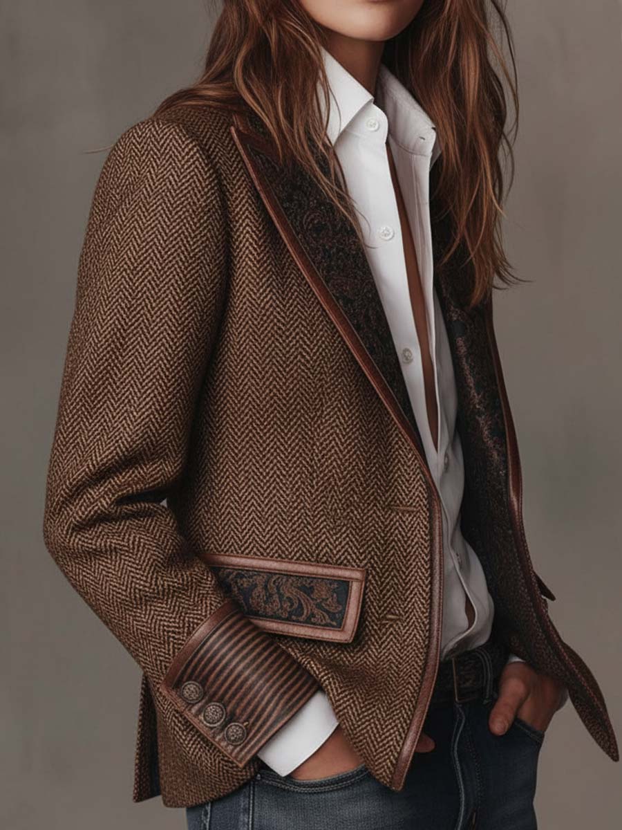 Blazer med canvassøm og fiskebensmønster