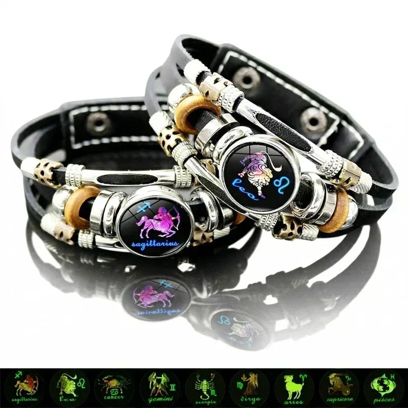Bracelet en cuir phosphorescent du signe du zodiaque