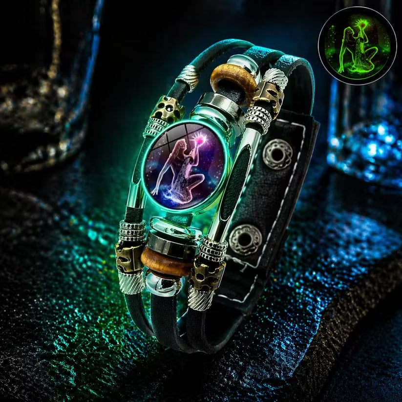 Bracelet en cuir phosphorescent du signe du zodiaque