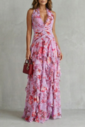 Robe longue à fleurs avec encolure dos nu
