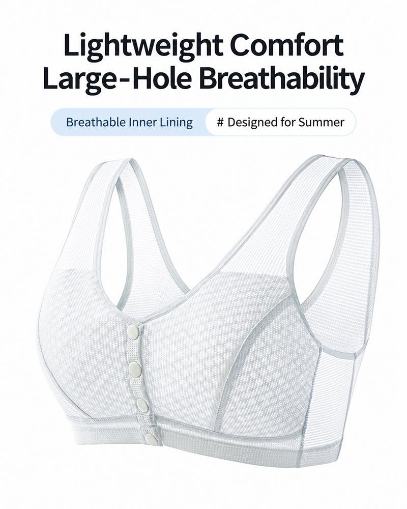 Brassière de sport ultra-fine et respirante en maille, sans coutures ni armatures, à fermeture sur le devant