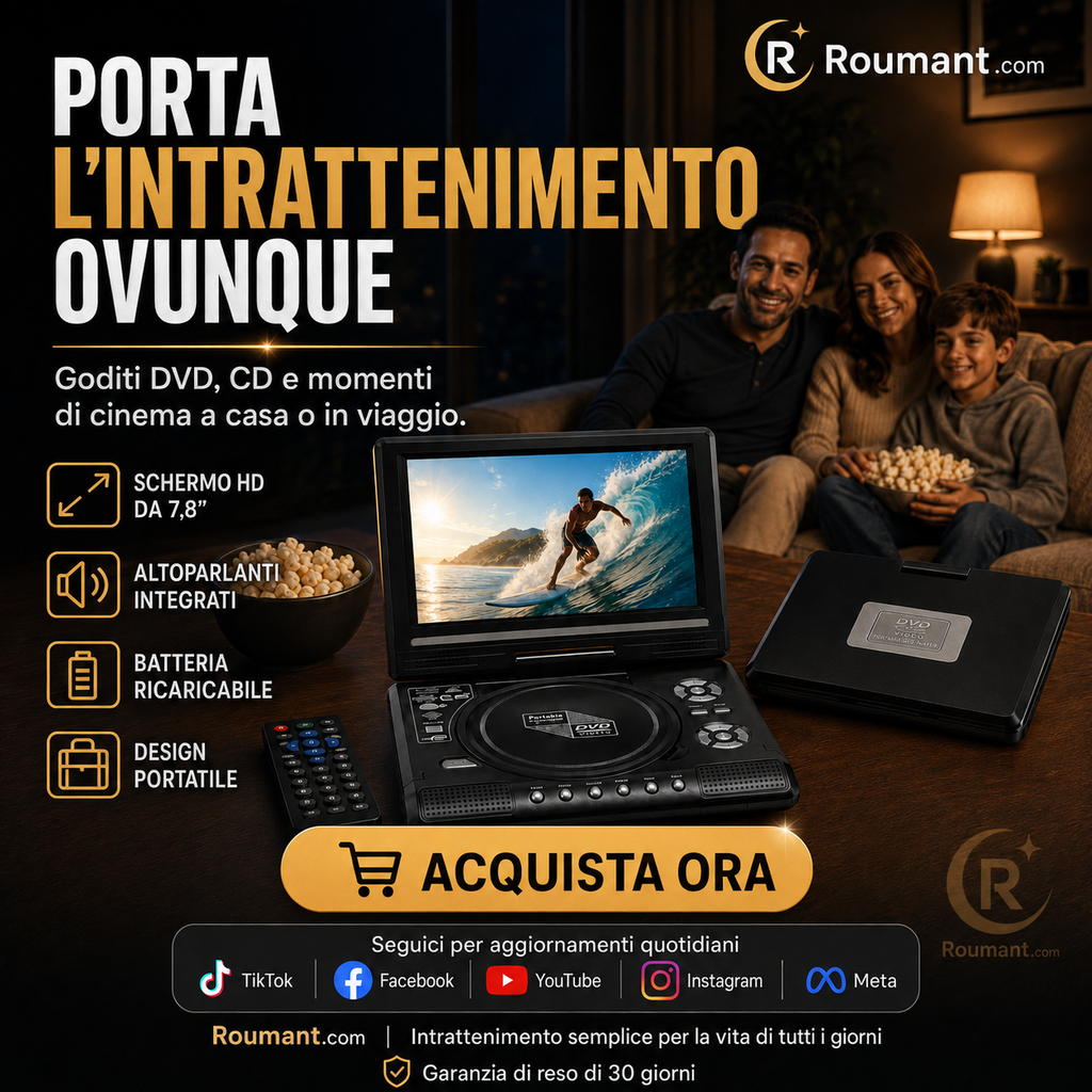 📺 Lettore DVD/EVD portatile HD da 7,8" – Schermo ampio, ricaricabile e compatibile con DVD/CD/USB/SD – Perfetto per casa e in viaggio 🔥 50% DI SCONTO