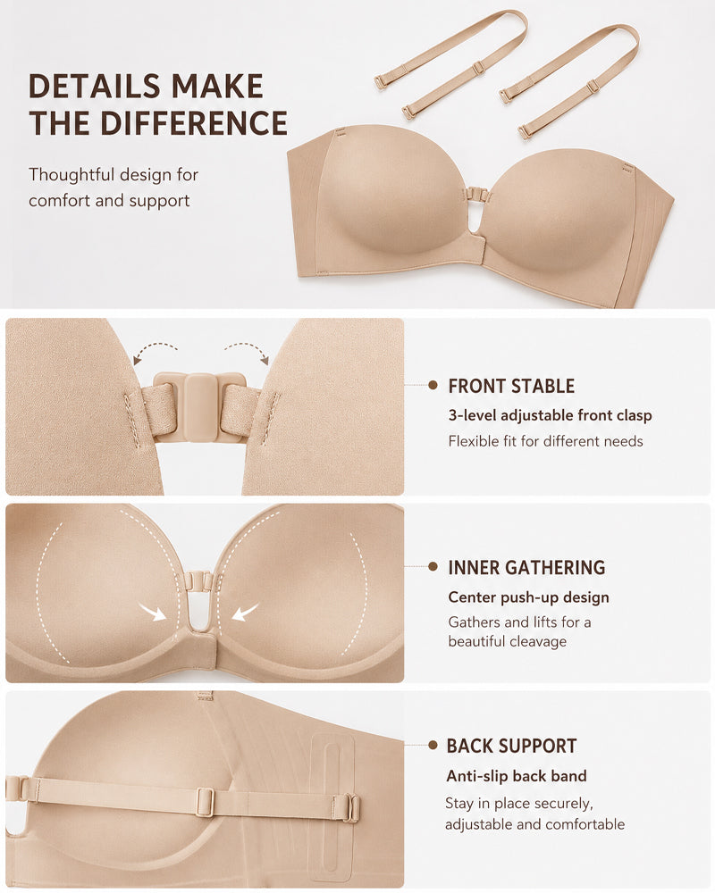 Soutiador push-up sense tirants amb doble tancament frontal