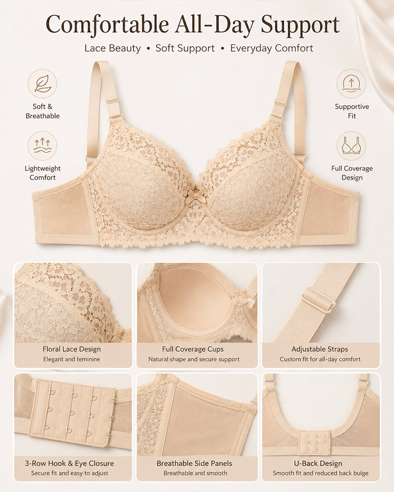 Sujetador de talla grande con encaje floral y copa completa