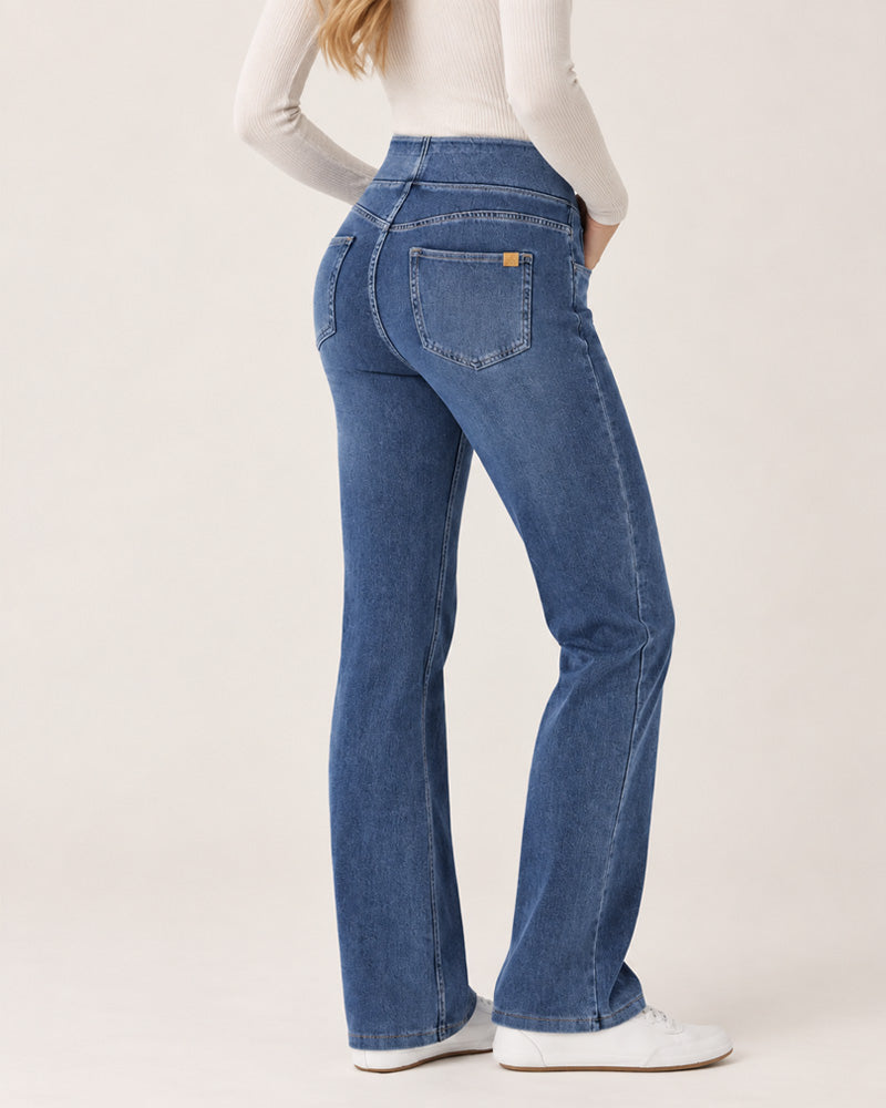 Jeans bootcut sbiaditi a vita alta