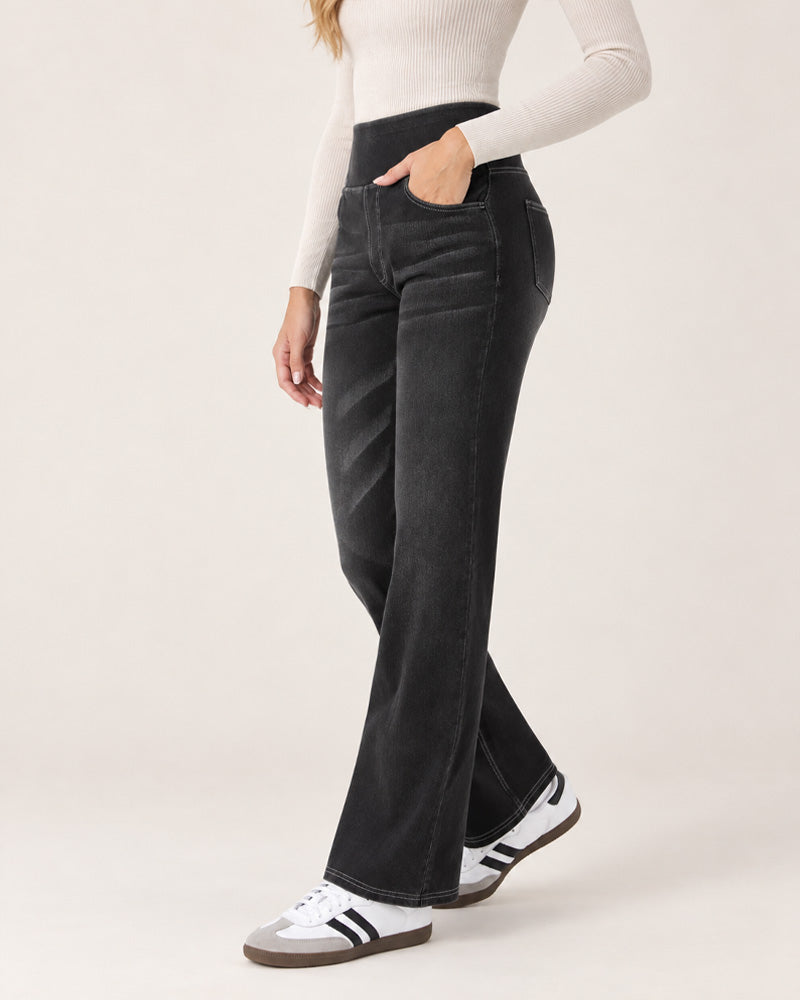 Bootcut-jeans i vasket denim med høyt liv