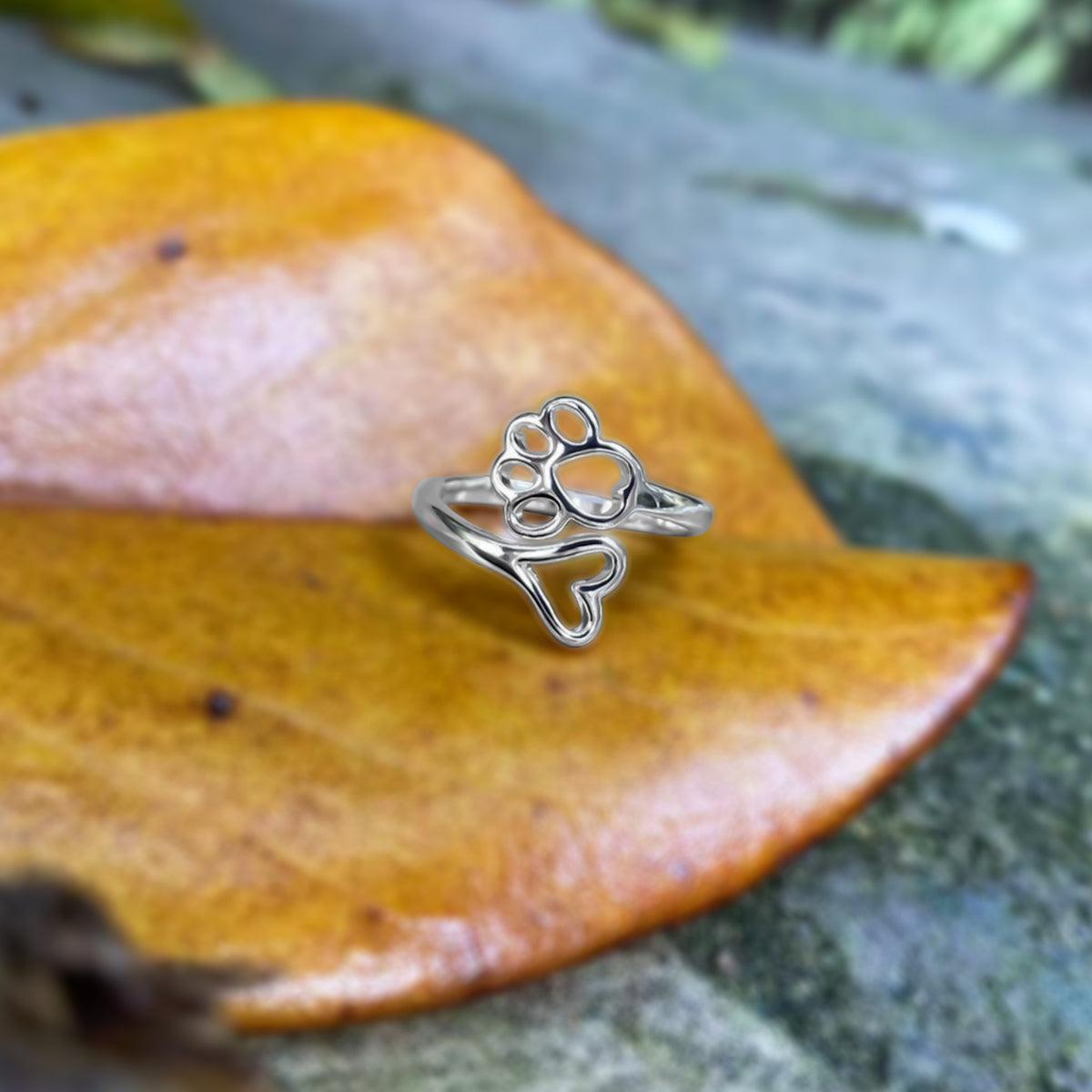 Bague empreinte et cœur en acier inoxydable