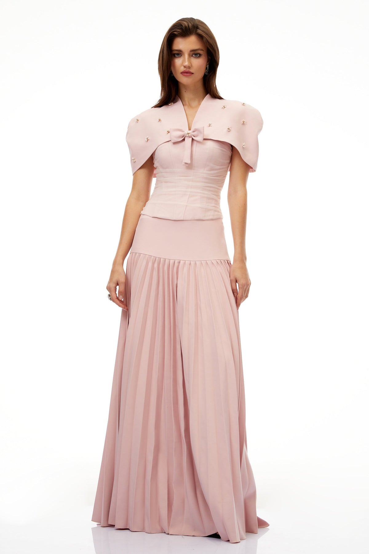 Completo con scialle e corsetto rosa Zulema